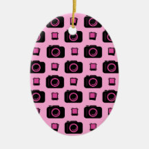 Cute Retro Style Pink Black Camera Pattern Ornaments
