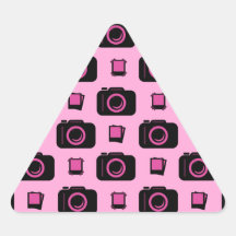 Cute Retro Style Pink Black Camera Pattern Triangle Sticker