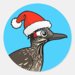 Cute Roadrunner Santa Claus Round Stickers