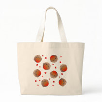Cute Robin and Red Hearts Design Canvas Bags