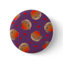 Cute Robin and Red Hearts Design Pin