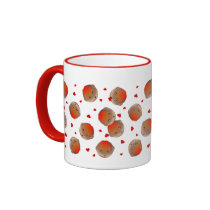 Cute Robin and Red Hearts Design Mugs