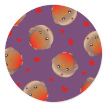 Cute Robin and Red Hearts Design Round Stickers