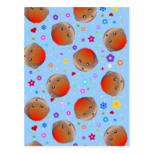 Cute robins and flowers pattern postcard