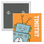 Cute Robot & Name Pin Badge Button