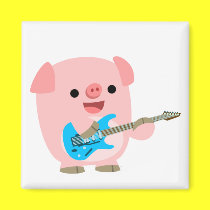 Cute Rockin' Cartoon  Pig Magnet