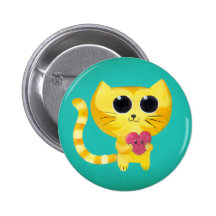 Cute Romantic Cat with Smiling Heart Button