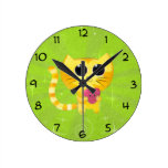 Cute Romantic Cat with Smiling Heart Wall Clock