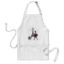 Cute romantic vintage girl silhouette walking apron