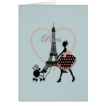 Cute romantic vintage girl silhouette walking cards
