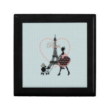 Cute romantic vintage girl silhouette walking gift boxes