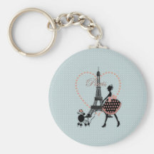 Cute romantic vintage girl silhouette walking key chain
