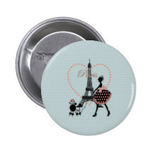 Cute romantic vintage girl silhouette walking pins