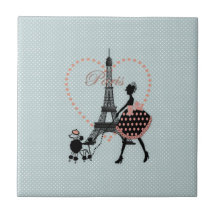 Cute romantic vintage girl silhouette walking tiles