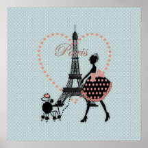 Cute romantic vintage girl  walking French poodle Poster
