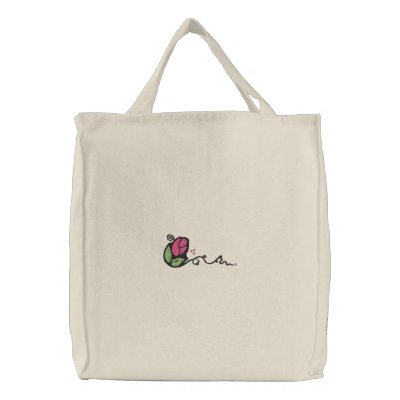 Cute Rose Bud Design Tote Embroidered Bags by silly_strings