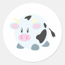 Cute Round Cow Round Sticker