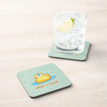 Cute rubber duck with bubbles cork coaster