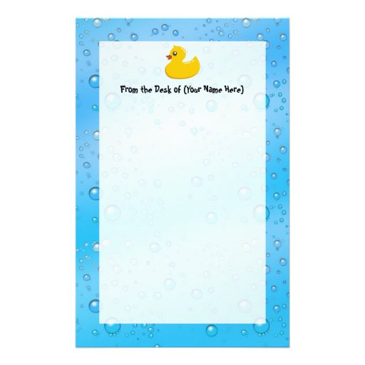Cute Rubber Ducky/Blue Bubbles Custom Stationery