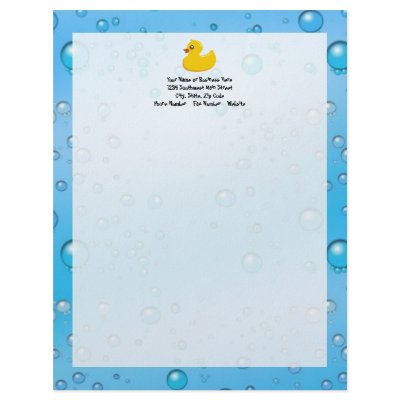 Cute Rubber Ducky/Blue Bubbles Letterhead Template by cutencomfy