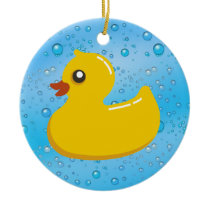 Cute Rubber Ducky/Blue Bubbles Ornament