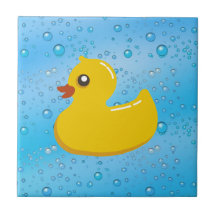 Cute Rubber Ducky/Blue Bubbles Tile