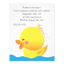Cute Rubber Ducky Girl Birthday Invitation