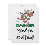 cute running reindeer DASHER cartoon Custom Invitation