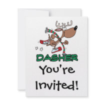 cute running reindeer DASHER cartoon Custom Invitation
