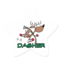 cute running reindeer DASHER cartoon Star Stickers