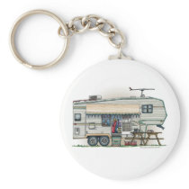 Cute RV Vintage Fifth Wheel Camper Travel Trailer Key Chains