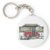 Cute RV Vintage Popup Camper Travel Trailer Keychain