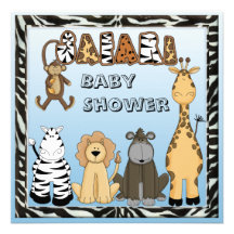 Cute Safari Animals Blue Baby Boy Shower Personalized Announcement