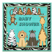 Cute Safari Animals Blue Baby Boy Shower Custom Announcements