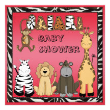 Cute Safari Animals Hot Pink Baby Girl Shower Invite