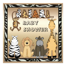 Cute Safari Animals Neutral Baby Shower Invitations