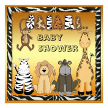 Cute Safari Animals Neutral Gold Baby Shower Invitation