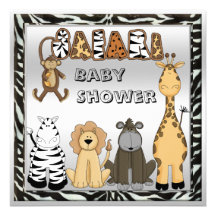 Cute Safari Animals Neutral Silver Baby Shower Invite