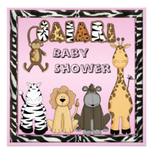 Cute Safari Animals Pink Baby Girl Shower Invitation