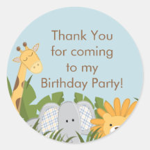 Cute Safari Jungle Birthday Party Round Stickers