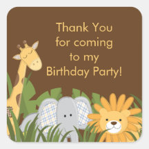 Cute Safari Jungle Birthday Party Square Sticker