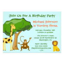 Cute Safari Jungle Zoo Animals Kids Birthday Party Announcement