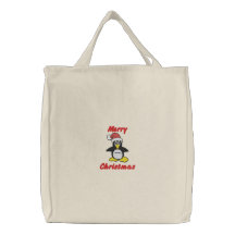 Cute Santa Christmas Penguin, Merry Christmas Bags
