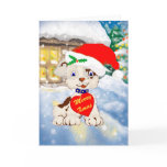 Cute Santa Dog with cottage background