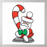 Cute Santa with Giant Candy Cane posters