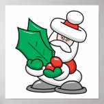 Cute Santa with Holly Leaves posters