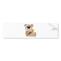 cute school girl bear with yellow crayon bumper sticker