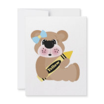 cute school girl bear with yellow crayon announcements