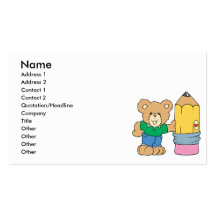 cute school teddy bear with pencil business cards