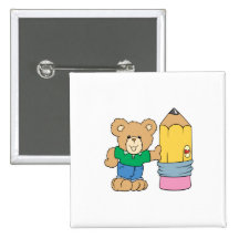cute school teddy bear with pencil button